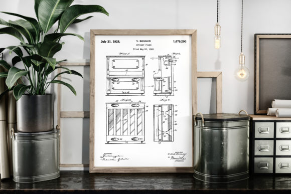 Download Upright Piano 1928 Vintage Patent Poster - Vintage Collection