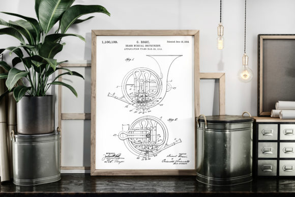 Download Brass Horn 1914 Patent Art Poster - 1914 Collection