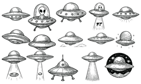 Download Hand Drawn UFO Spaceship Set - Spaceship Collection