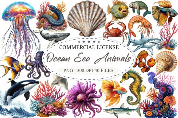 Download Vintage Ocean Sea Animals Clipart - Vintage Collection